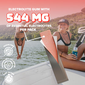 Gum sticks in hand, REV electrolyte option for workouts.