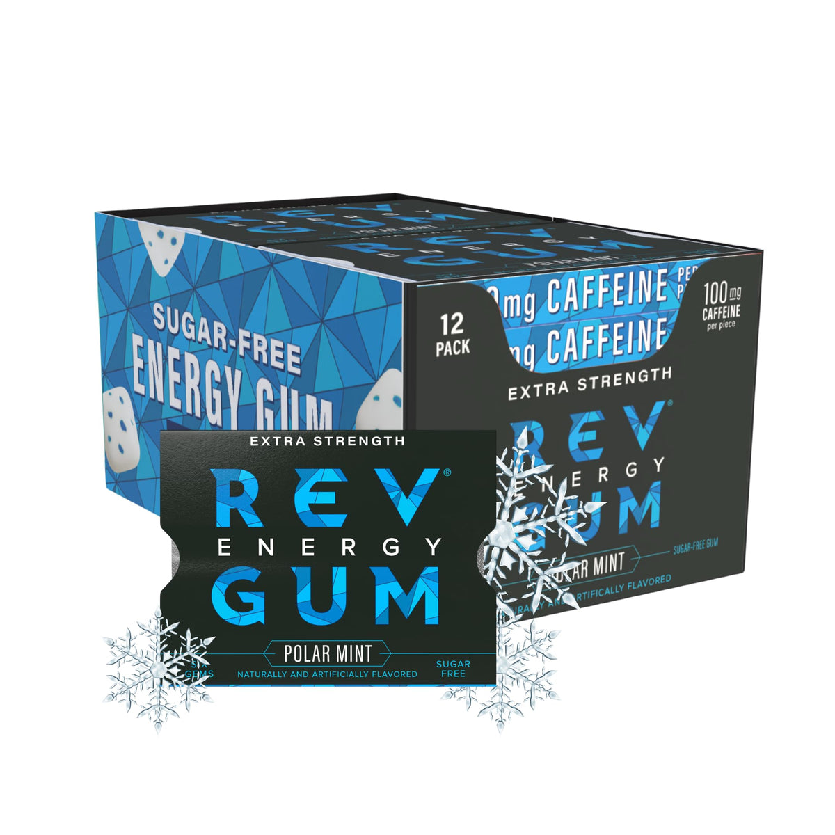 REV Gum caffeine energy gum individual piece showing portability.