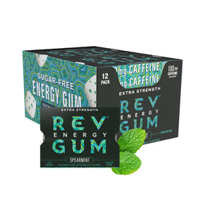 REV Gum caffeine energy gum piece highlighted for quick caffeine boost.
