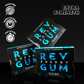 REV Gum polar mint closeup for refreshing taste and focus boost.