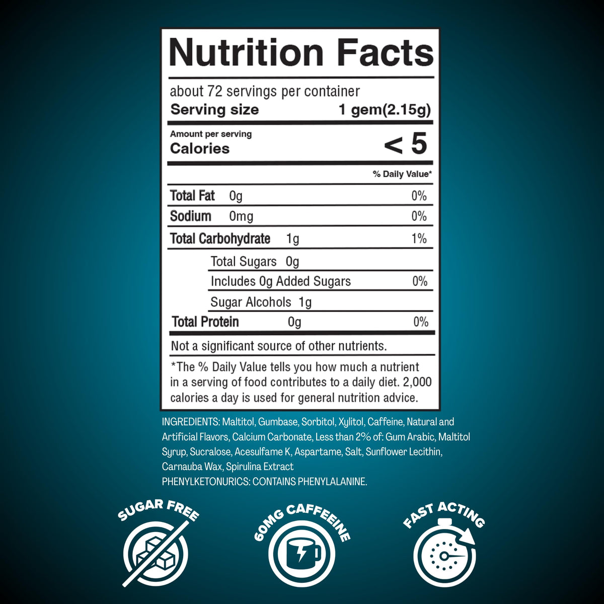 REV Gum polar mint label closeup emphasizing sugar-free formula.