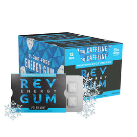 REV Gum energy gem close-up showing 60mg boost in a single bite.