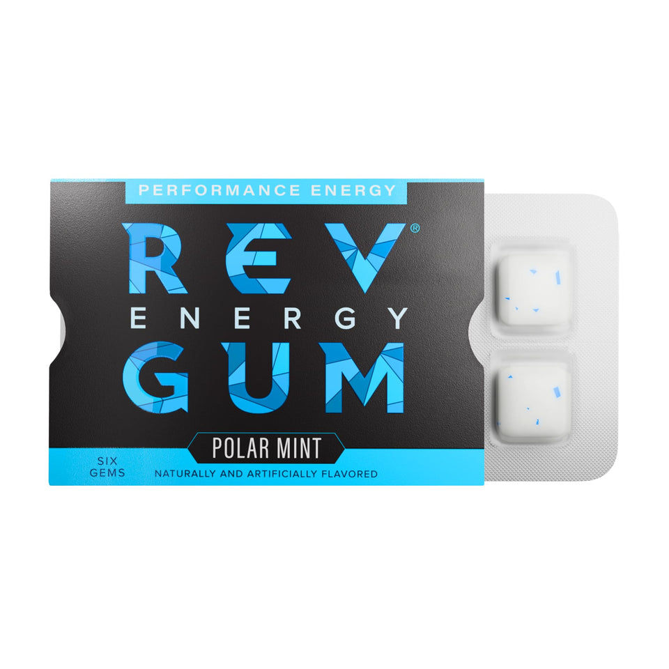 REV Gum energy gem front-pack view for on-the-go focus and quick alertness.