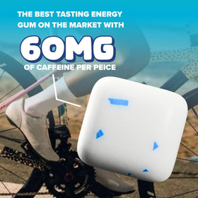 REV Gum on-the-go usage shot demonstrating portable energy for workouts or study.