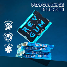REV Gum Polar Mint pack showing refreshing flavor and fast energy on demand.