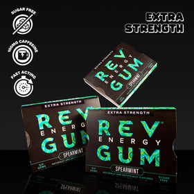 REV Gum spearmint flavor close-up emphasizes refreshing taste and focus.