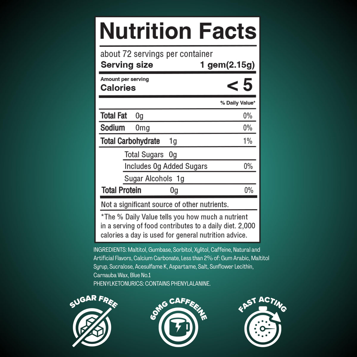 Rev Gum sugar-free mint chews with low calories and no sugar crash.