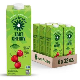 REVL FRUITS Tart Cherry juice bottle front showing no added sugar.