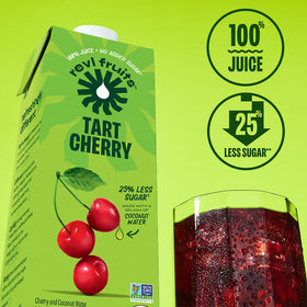 REVL FRUITS Tart Cherry juice cartons stacked for a six-pack hydration.