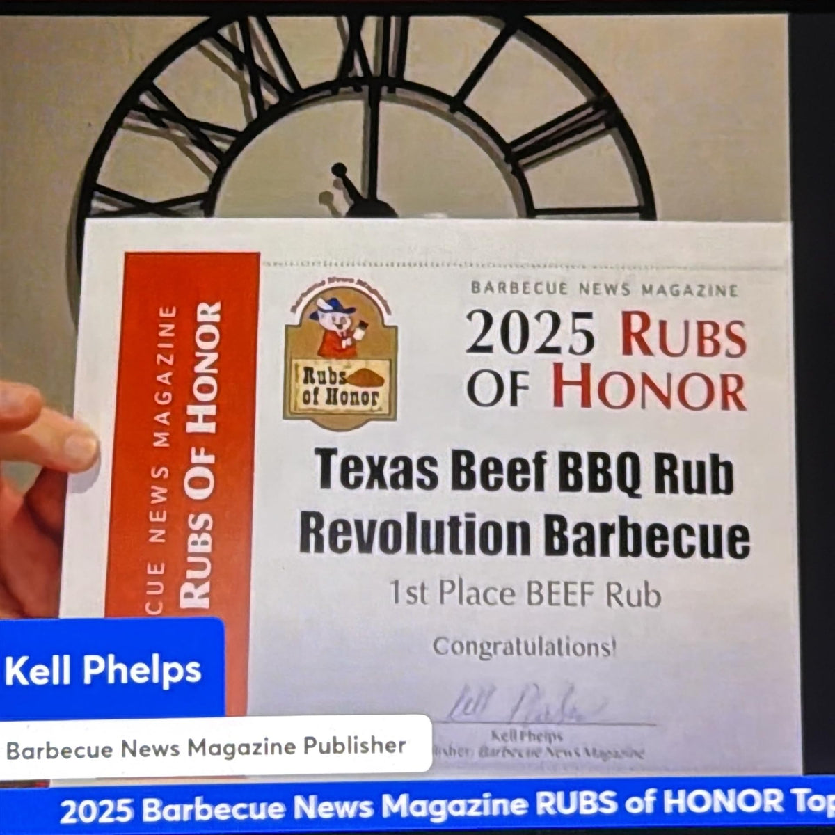 Revolution Barbecue Texas Beef Rub label highlights award-winning status.
