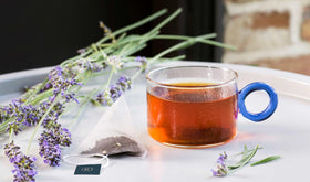 Revolution Tea brewed in a cup with lavender and bergamot aroma