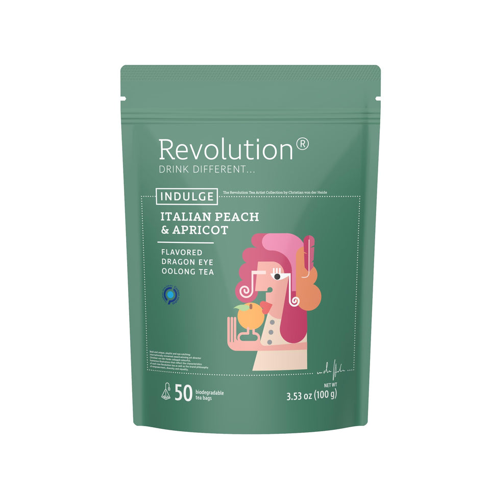 Revolution Tea Dragon Eye packaging shows organic, eco-friendly 50-bag box.