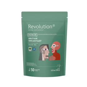 Revolution Tea English Breakfast pyramid bags for a bold, energizing morning brew