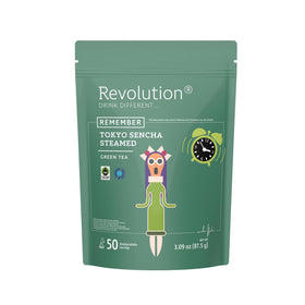 Revolution Tea Sencha steamed leaves in a cup, pure Japanese green tea flavor