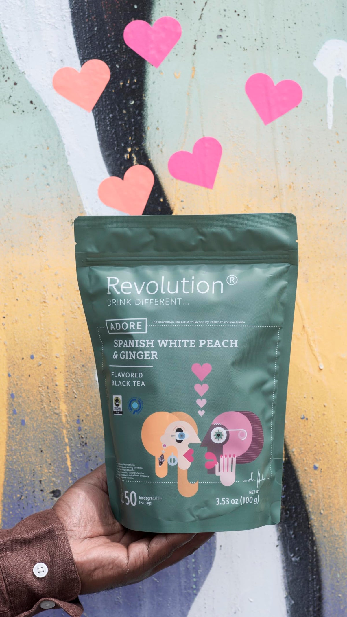 Revolution Tea Sweet Ginger Peach Black Tea brewed cup image suggests bright, inviting afternoon tea moments.