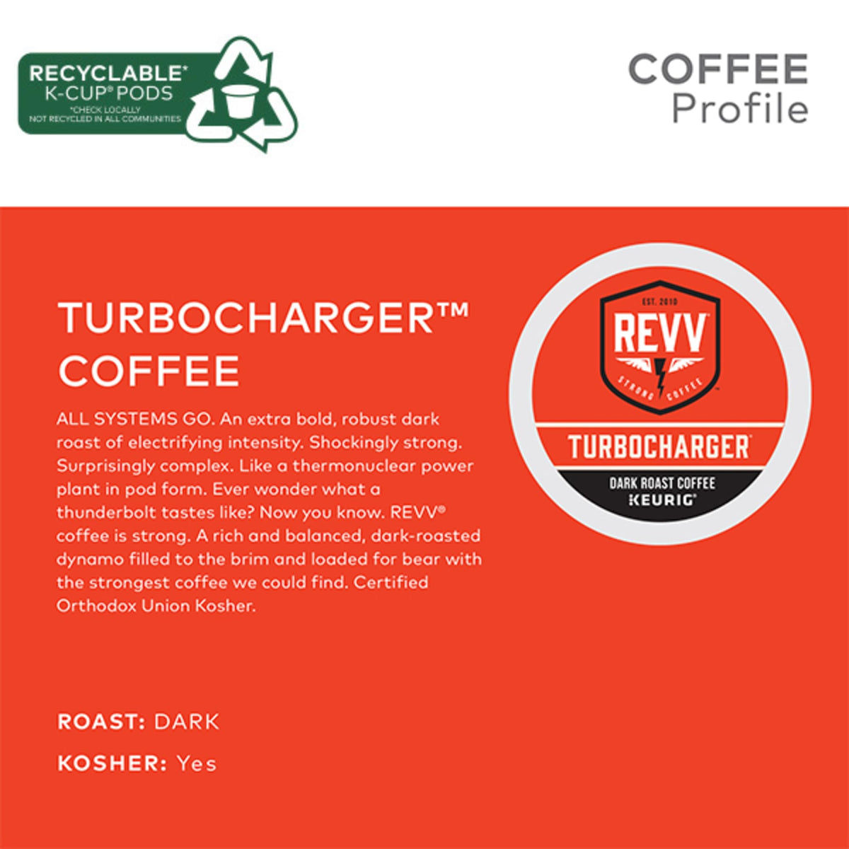 Aroma of rich coffee in REVV dark roast energizes your day.