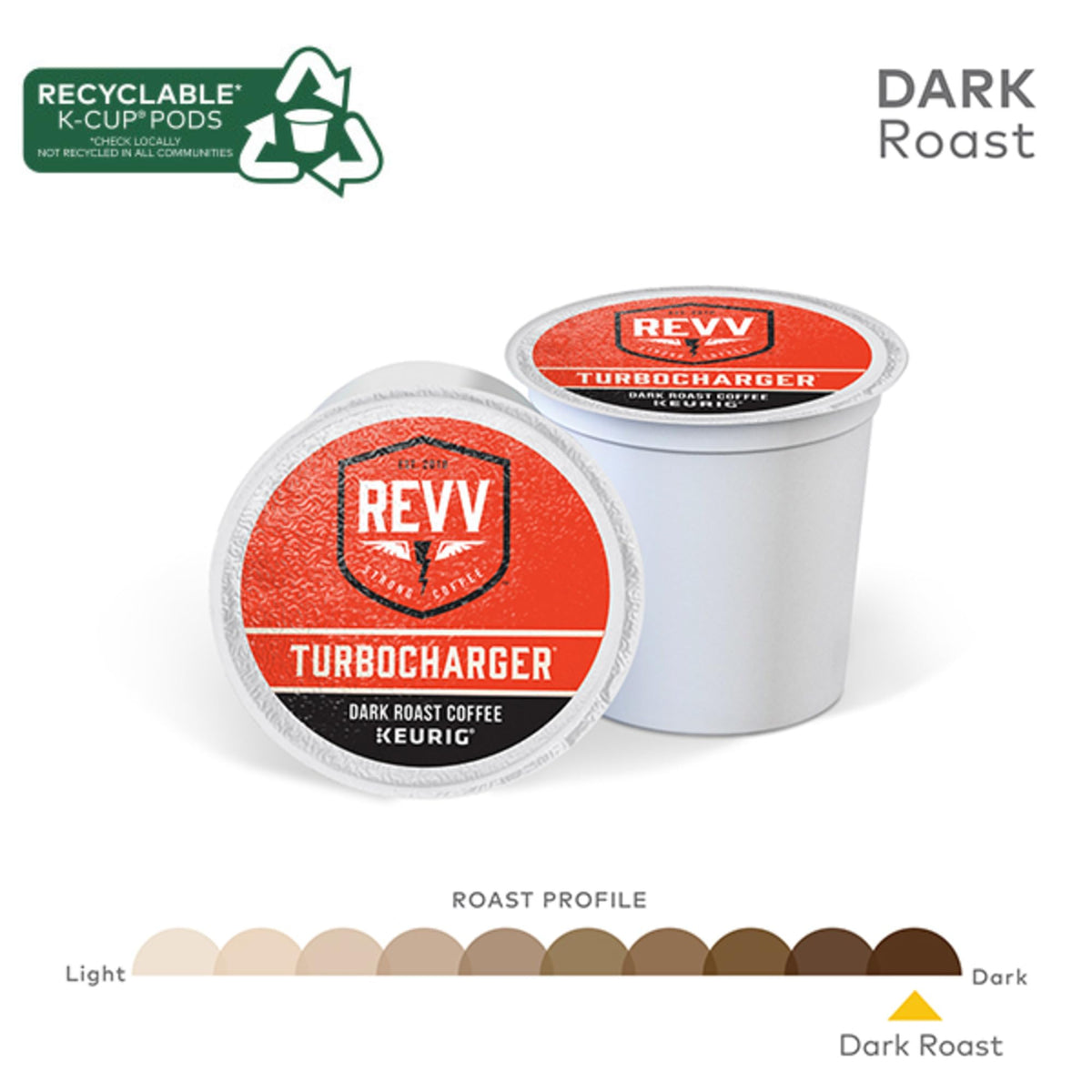 Keurig-compatible REVV pods for quick, convenient brews at home.