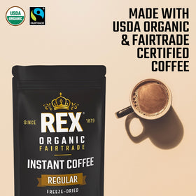 Dissolving Rex Coffee in hot water yields a smooth instant cup.