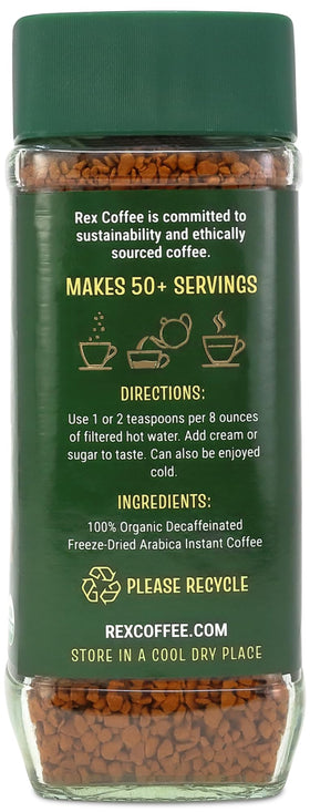 Rex Coffee eco-friendly packaging glass jar underscores sustainability and freshness.