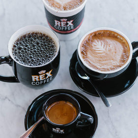 REX COFFEE foil-lined resealable bag keeping freshness and waste low.