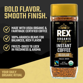 REX COFFEE glass jar with resealable lid keeps flavors fresh and usage simple