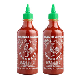 Rex Sriracha bottle with label highlighting authentic flavor for dipping.