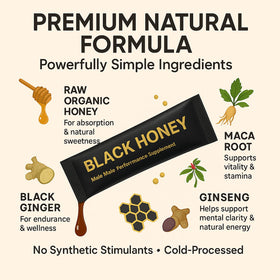 REYUQU Herbal blend close-up featuring maca, ginseng, and black ginger for daily vitality.