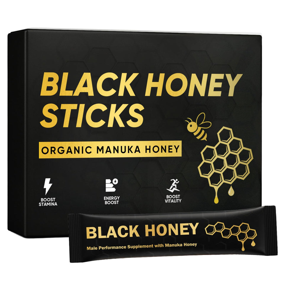 REYUQU Black Honey Sticks box with travel sachets for on-the-go energy.