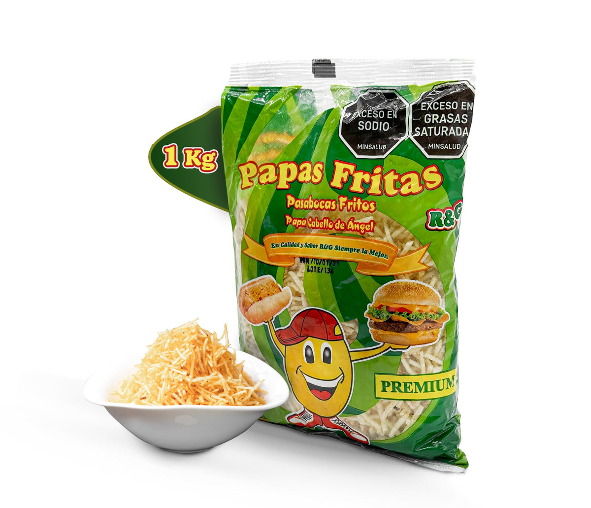 R&G Angel Hair Potato Chips in a bag showing delicate, crispy texture for snacking.