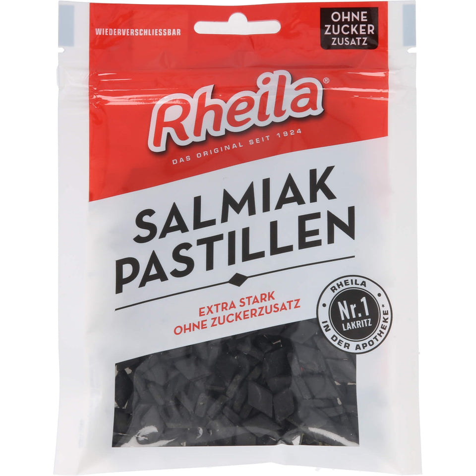 Rheila Salmiak Pastillen bag showing sugar-free salty licorice for on-the-go snacking