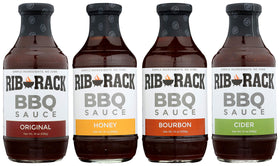 Rib Rack Original BBQ Sauce bottle for grilling and smoky flavor enhancement.