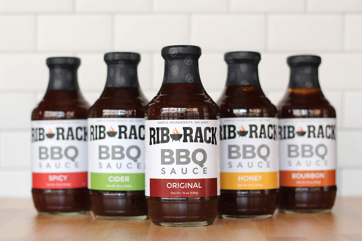 Rib Rack Southern Bourbon BBQ Sauce bottle for bold oak-forward finish.