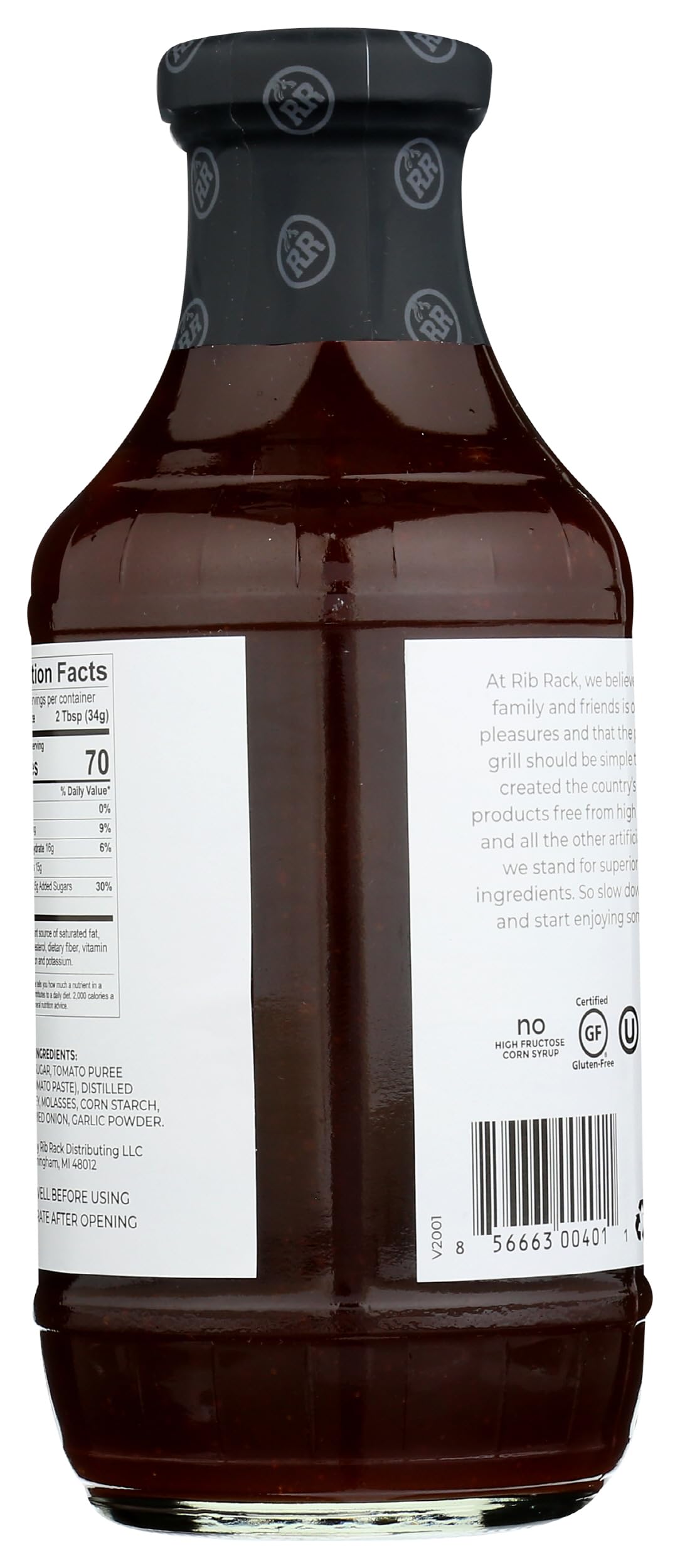 Rib Rack Sweet Honey BBQ Sauce front label signals premium quality.