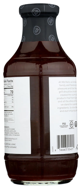 Rib Rack Sweet Honey BBQ Sauce front label signals premium quality.