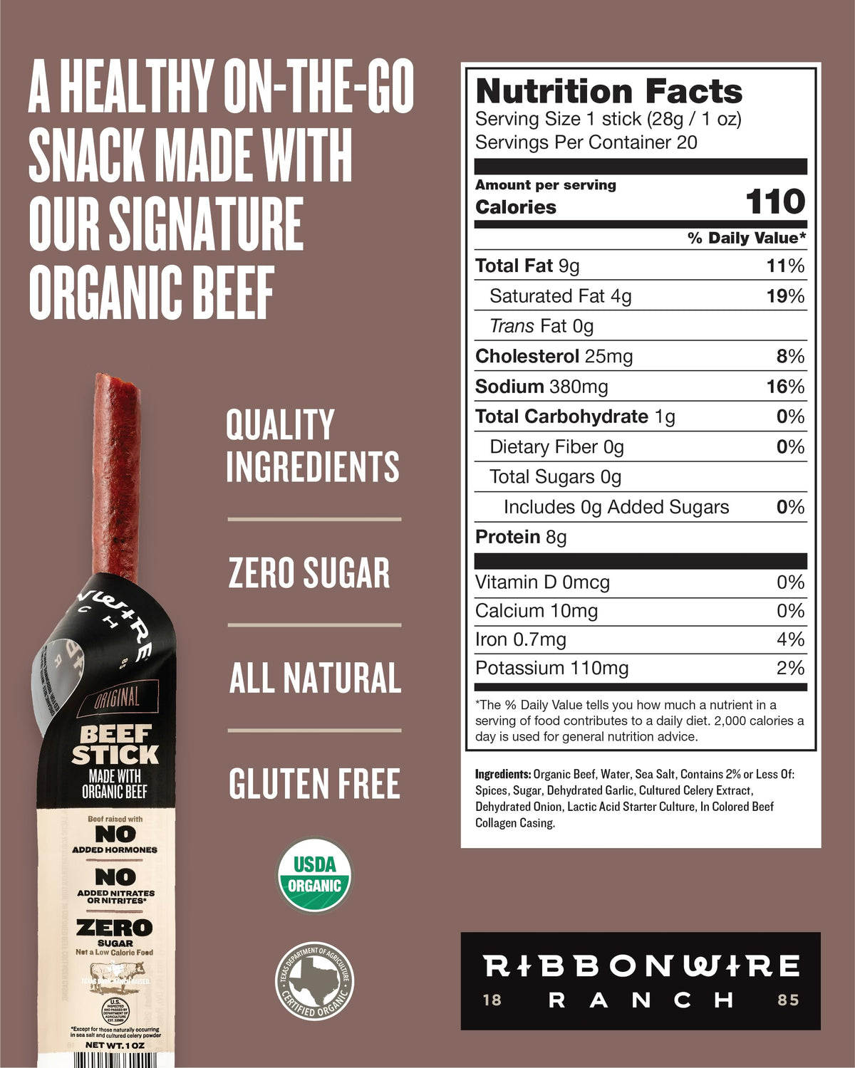 Ribbonwire Ranch Honey BBQ beef stick with smoky sweetness