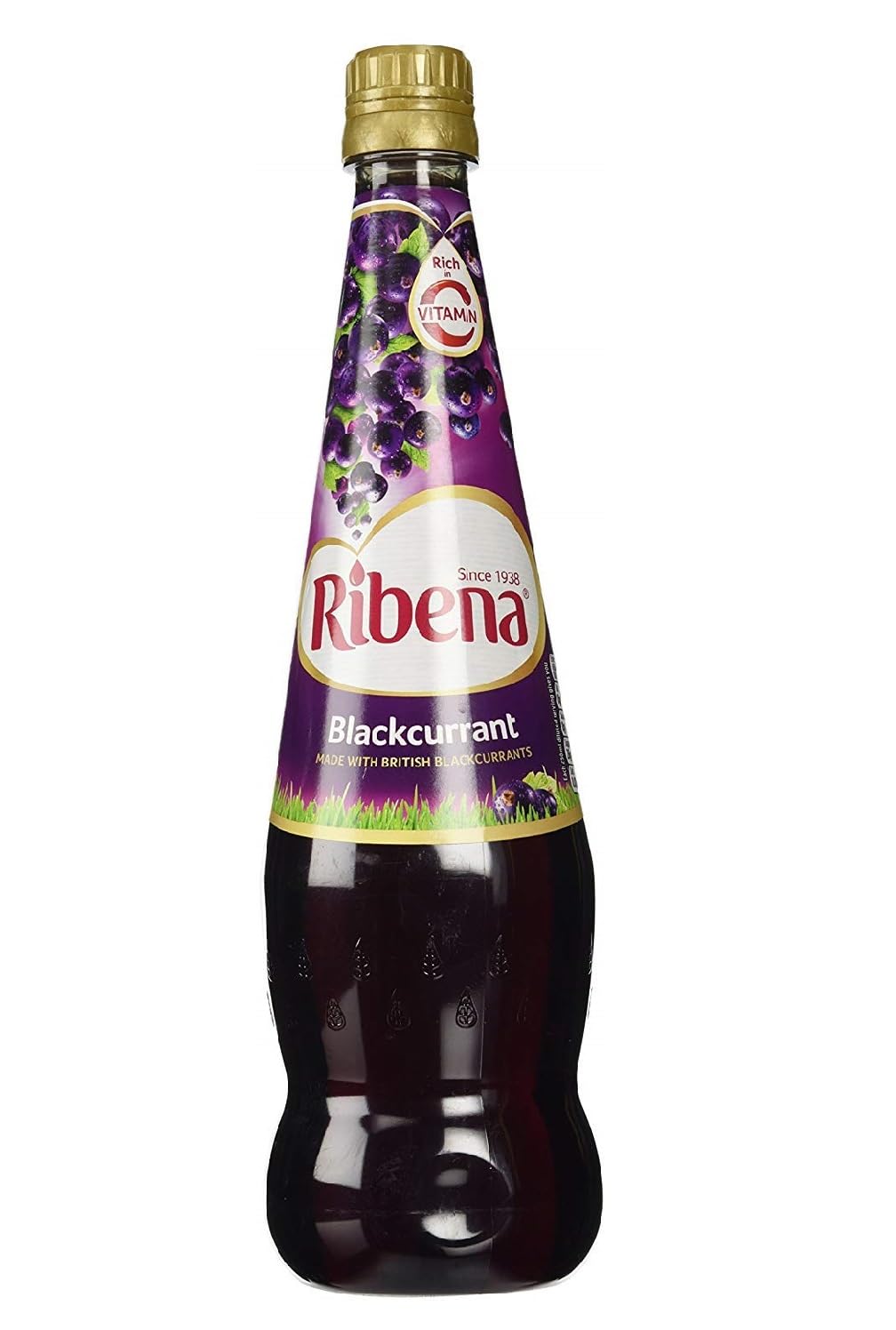 Ribena Original Blackcurrant 850ml bottles pack 4 on a counter for family refreshment.