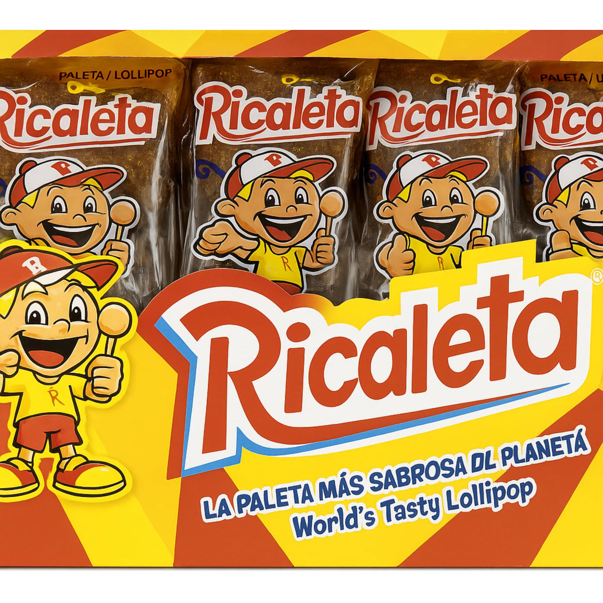 Ricaleta tamarind lollipop array—vibrant colors and heritage-inspired candy.