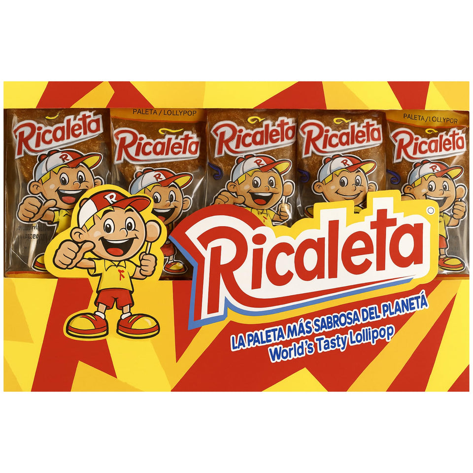 Ricaleta tamarind lollipop package—authentic Mexican candy, ideal for party sharing.