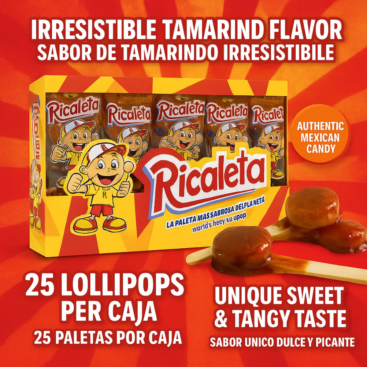 Ricaleta tamarind straw inside lollipop—traditional tamarindo notes with a playful twist.