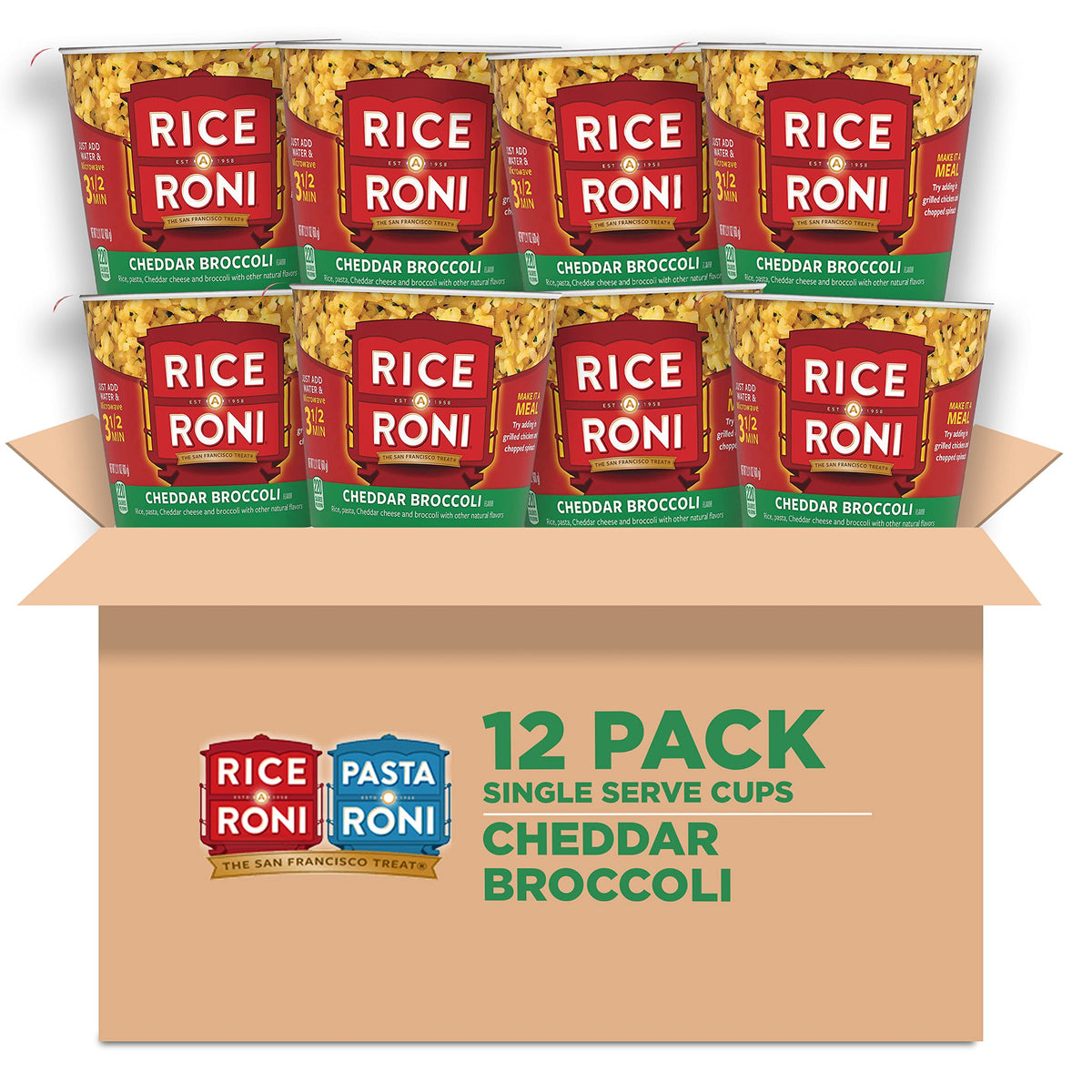Rice-A-Roni Cups with broccoli and cheddar cheese offer a creamy, quick lunch option.
