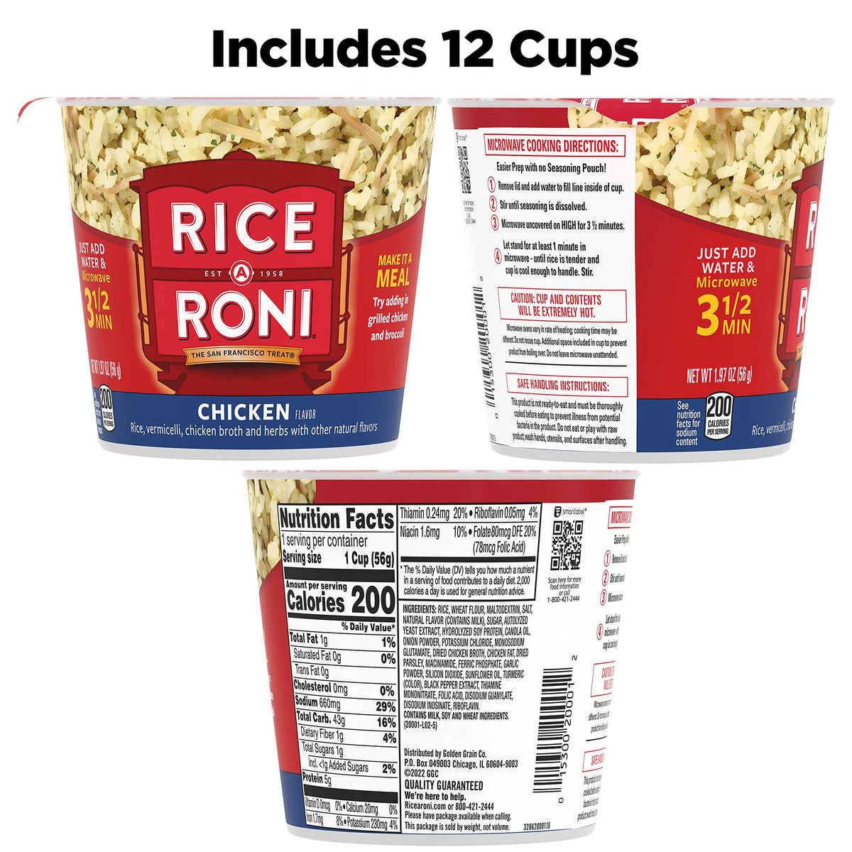 Rice-A-Roni Cups Chicken Flavor rice and vermicelli in a convenient cup.