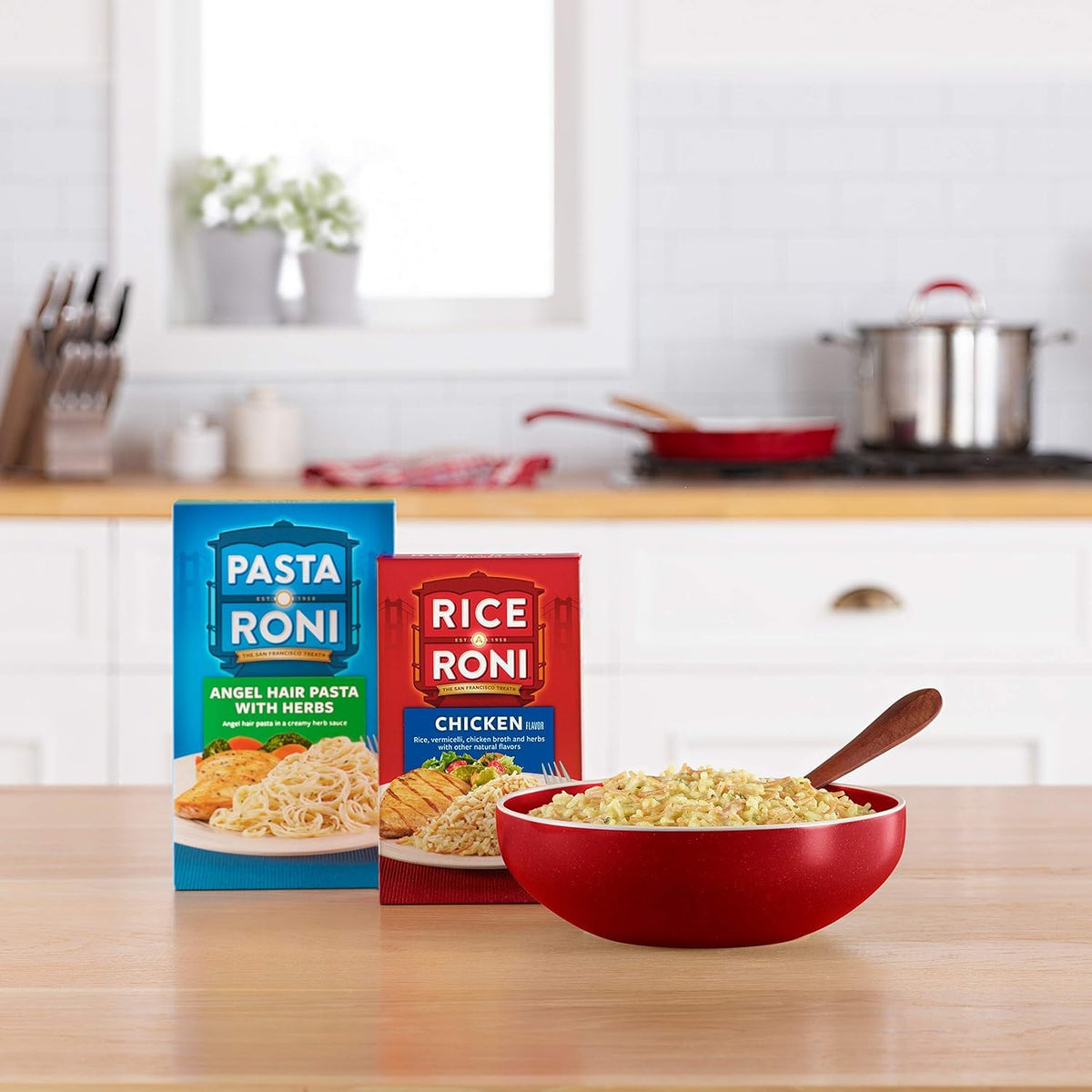 Rice-A-Roni image showing how to add chicken for an easy meal.