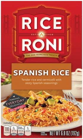 Rice-A-Roni Spanish Rice: tender rice and vermicelli with zesty seasoning for quick family meals.