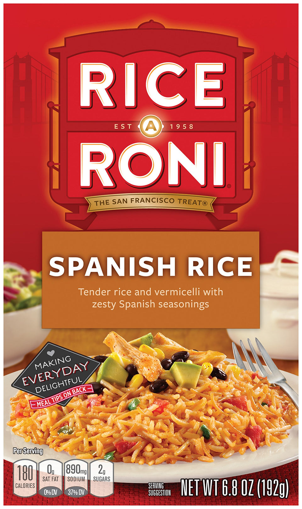 Rice-A-Roni Spanish Rice: tender rice and vermicelli with zesty seasoning for quick family meals.