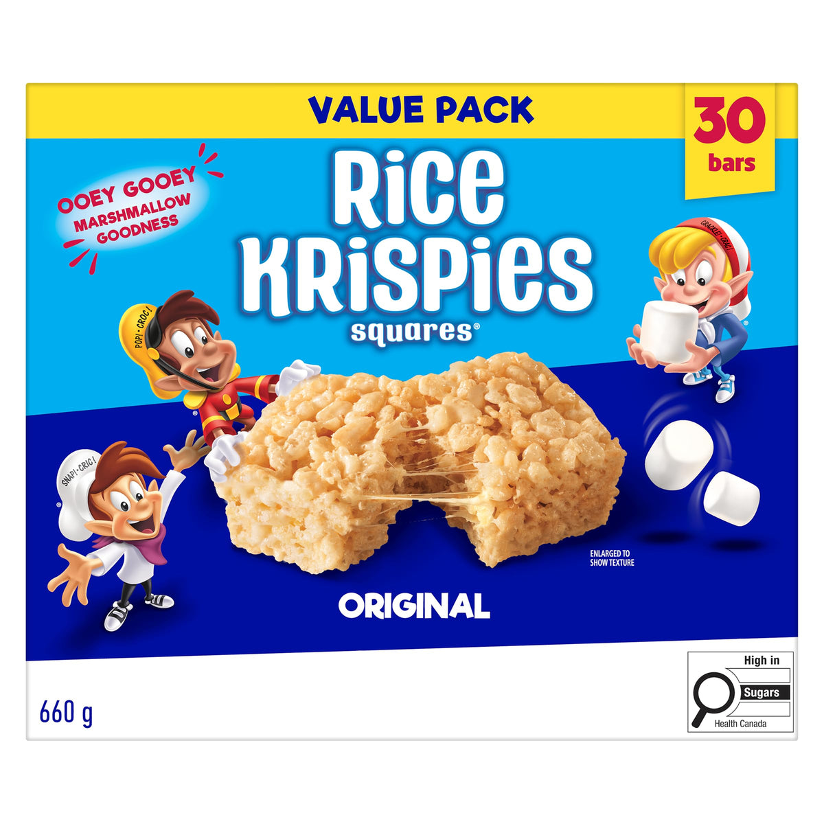 Rice Krispies Squares Original 660g packaging front view, easy to store
