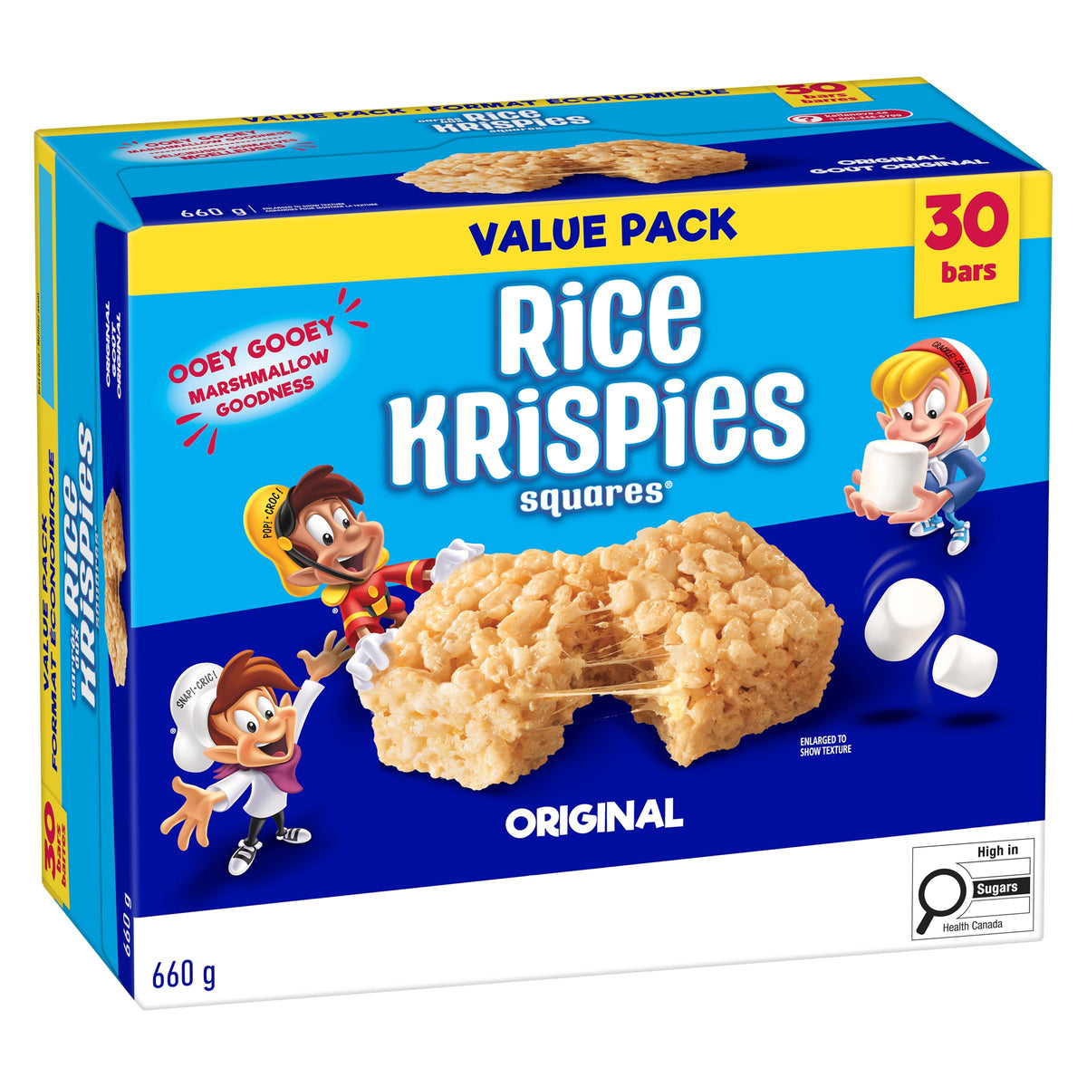 Rice Krispies Squares Original cross-section closeup, marshmallow and crisped rice textures