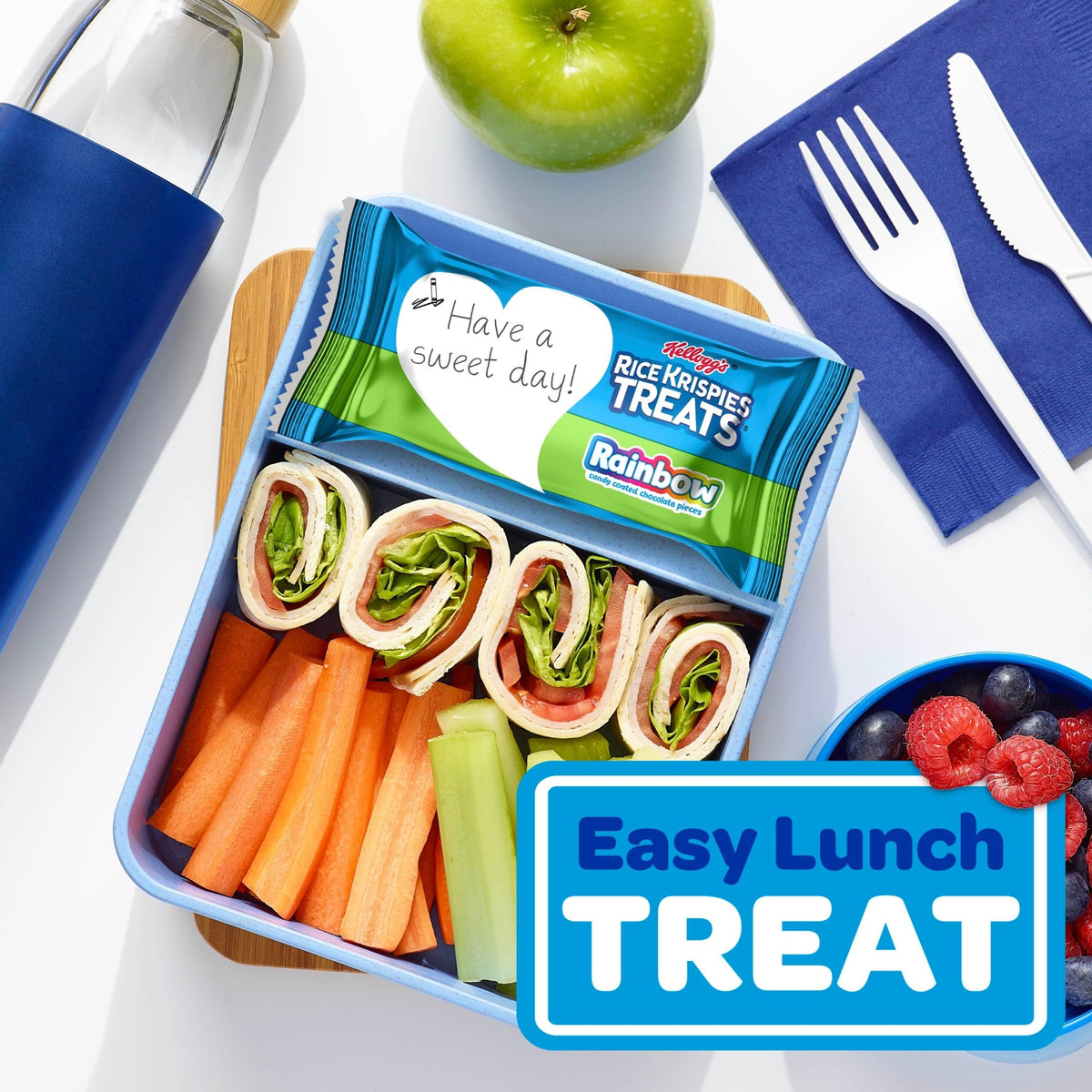 Rice Krispies Treats in a backpack snack setup for class or travel