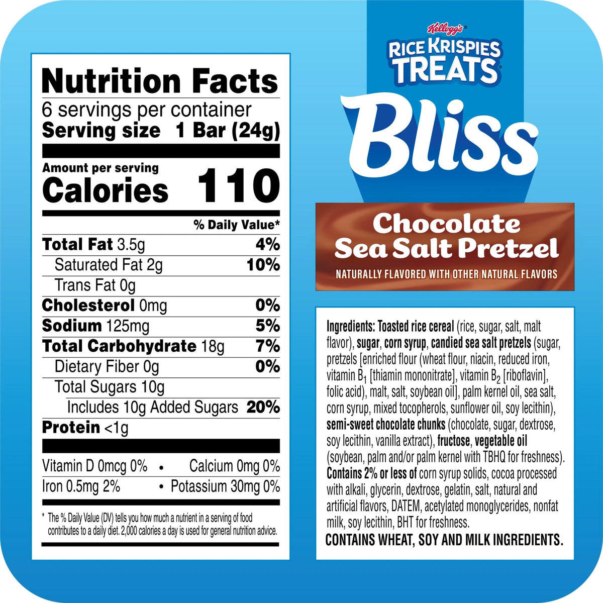 Close-up of Rice Krispies Treats Bliss bar with chocolate coating and pretzel toppings, satisfying sweet cravings.