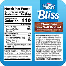 Close-up of Rice Krispies Treats Bliss bar with chocolate coating and pretzel toppings, satisfying sweet cravings.