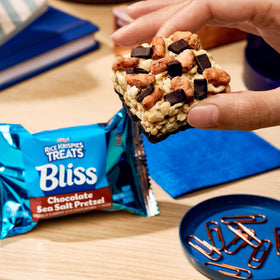 Bliss bar with chocolate bottom detail, appealing dessert-like finish.